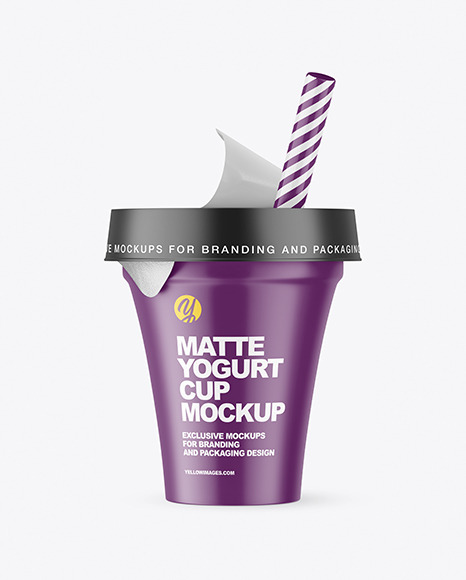 Matte Yogurt Cup w/ Straw Mockup