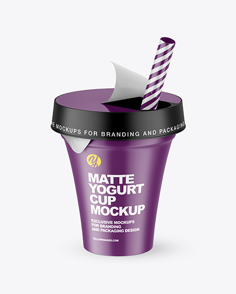 Matte Yogurt Cup w/ Straw Mockup