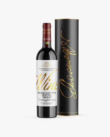 Green Glass Red Wine Bottle with Tube Mockup