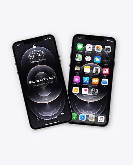 Two Apple iPhones 12 Pro Max Graphite Mockup