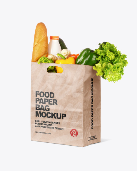 Kraft Paper Bag with Food Mockup