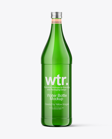 1L Green Glass Water Bottle Mockup
