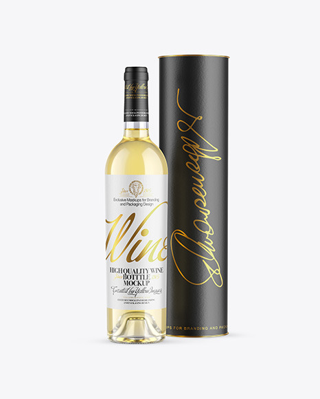 Clear Glass White Wine Bottle with Tube Mockup