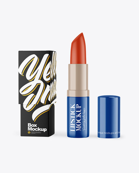 Glossy Opened Lipstick With Box Mockup