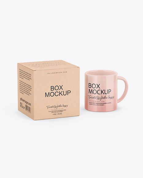 Kraft Box W/ Glossy Mug Mockup