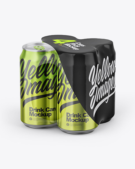 Glossy Metallic Cans in Shrink Wrap Mockup