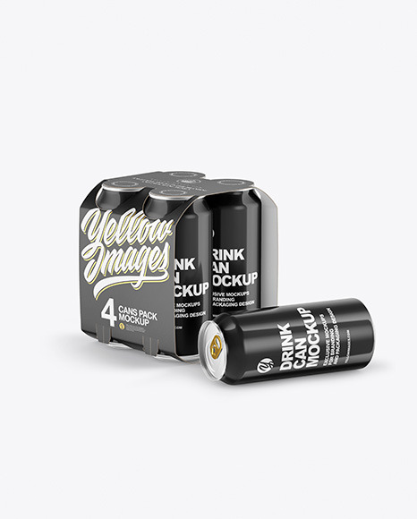Carton Carrier W/ 4 Glossy Cans Mockup