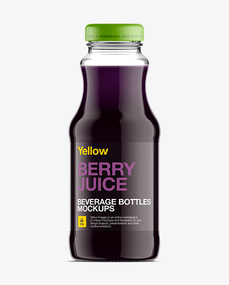 Clear Glass Bottle W/ Berry Juice Mockup