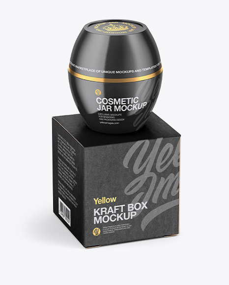 Glossy Cosmetic Jar with Kraft Box Mockup