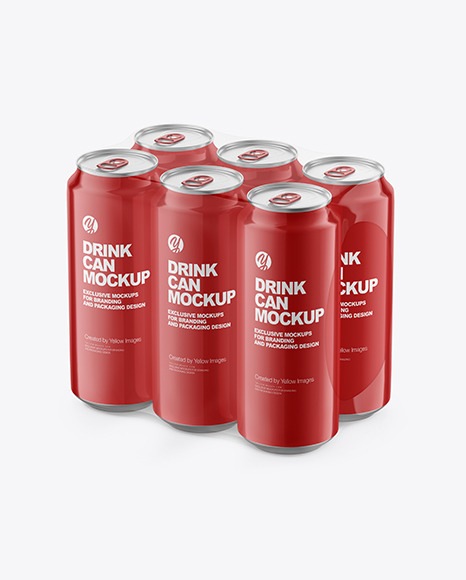6 Pack Glossy Cans Mockup