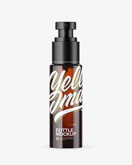 Dark Amber Glass Cosmetic Bottle with Pump Mockup