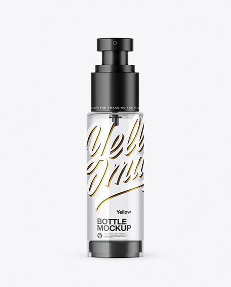 Clear Glass Cosmetic Bottle with Pump Mockup