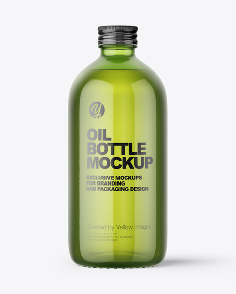 Green Glass Bottle With Olive Oil Mockup