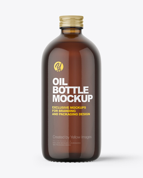 Amber Glass Bottle With Olive Oil Mockup
