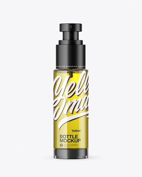 Clear Glass Cosmetic Bottle with Pump & Oil Mockup