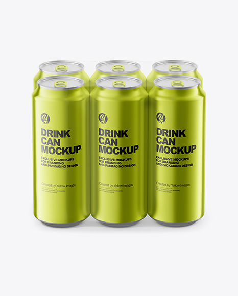 6 Pack Metallic Cans Mockup