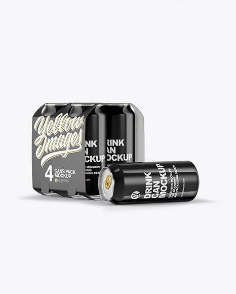 Carton Carrier W/ 4 Glossy Cans Mockup