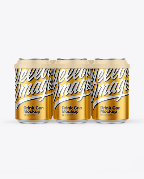 6 Pack Matte Metallic Cans with Holder Mockup