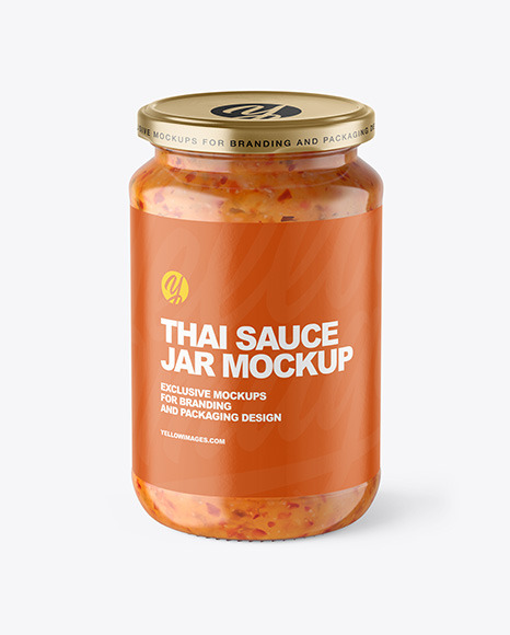 Clear Glass Jar with Sweet Chili Thai Sauce Mockup