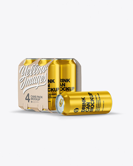 Carton Carrier W/ 4 Glossy Metallic Cans Mockup