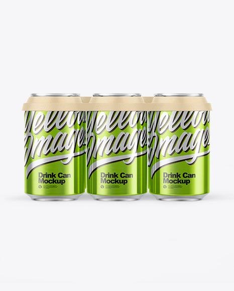 6 Pack Metallic Cans with Holder Mockup