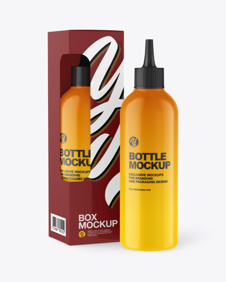 Glossy Bottle w/ Box Mockup