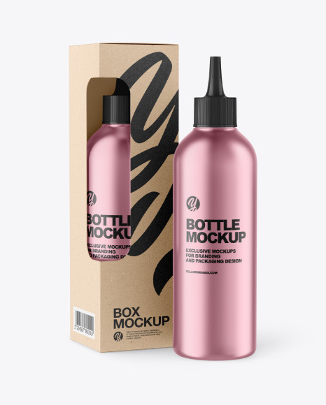 Metallic Bottle w/ Kraft Box Mockup