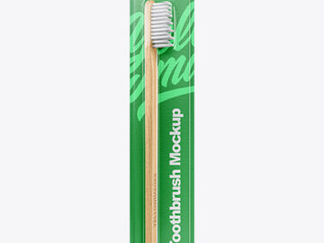 Blister Pack with Wooden Toothbrush Mockup
