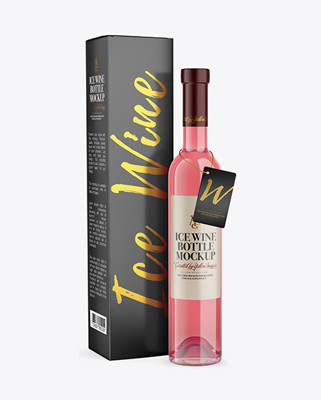 Clear Glass Pink Wine Bottle With Box Mockup