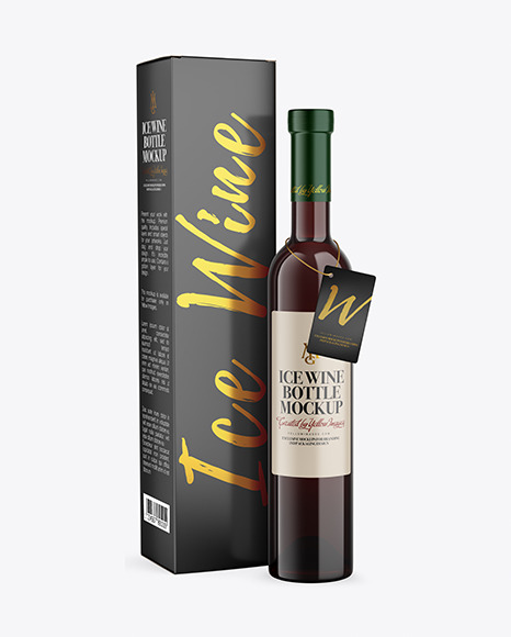 Amber Glass Red Wine Bottle With Box Mockup