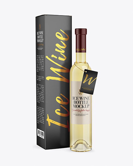 Clear Glass White Wine Bottle With Box Mockup