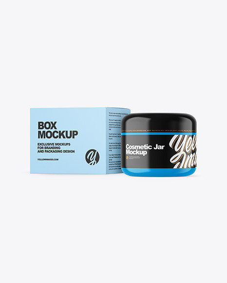 Glossy Cosmetic Jar with Box Mockup