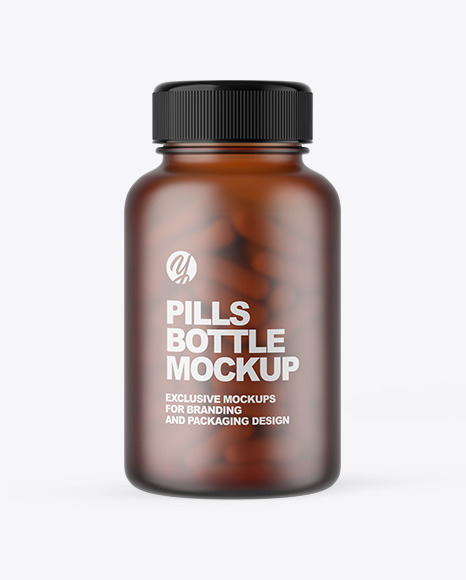 Frosted Amber Pills Bottle Mockup