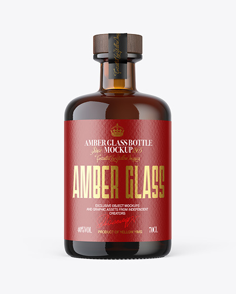 Amber Glass  Bottle with Wooden Cap Mockup