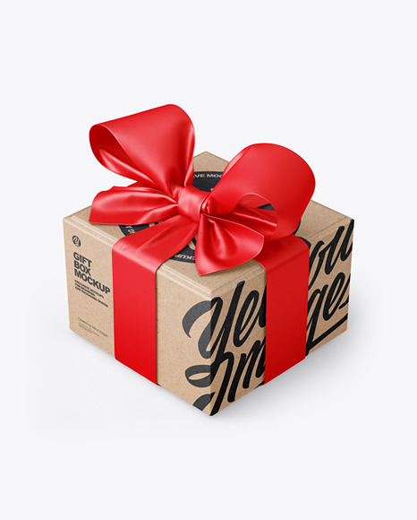 Kraft Paper Gift Box With Tied Bow Mockup