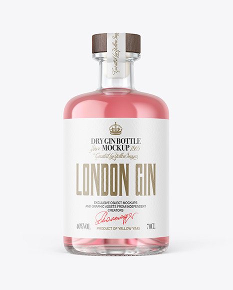 Clear Glass Gin Bottle with Wooden Cap Mockup