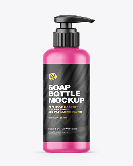 Glossy Soap Bottle w/ Pump Mockup