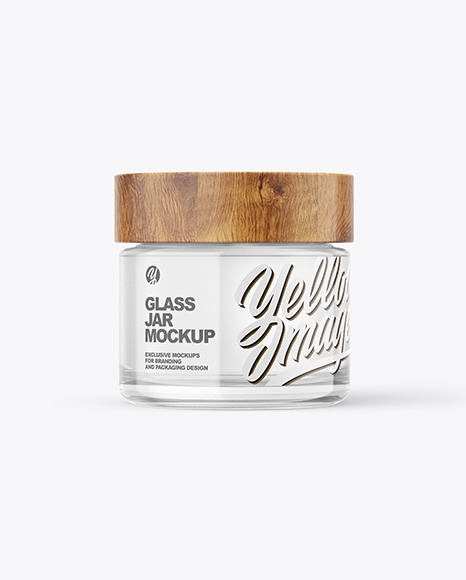 60ml Clear Glass Jar W/ Wooden Lid Mockup