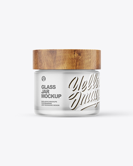 60ml Frosted Glass Jar W/ Wooden Lid Mockup
