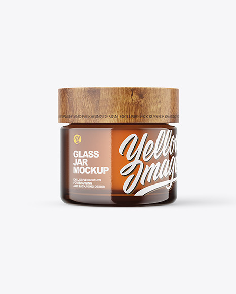 60ml Amber Glass Jar W/ Wooden Lid Mockup