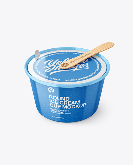 Ice Cream Glossy Plastic Cup With Wooden Stick Mockup