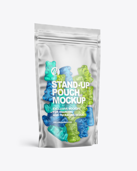 Frosted Stand-up Pouch with Gummies Mockup