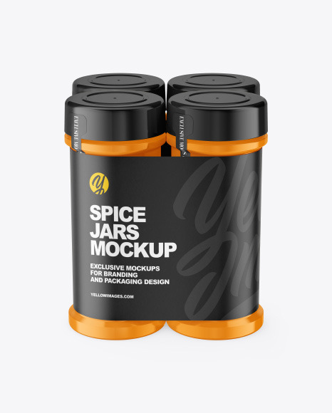 Four Glossy Spice Jars Mockup