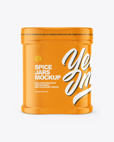 Two Spice Jars w/ Glossy Shrink Sleeve Mockup