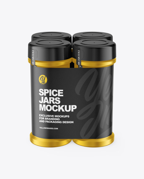 Four Metallic Spice Jars Mockup