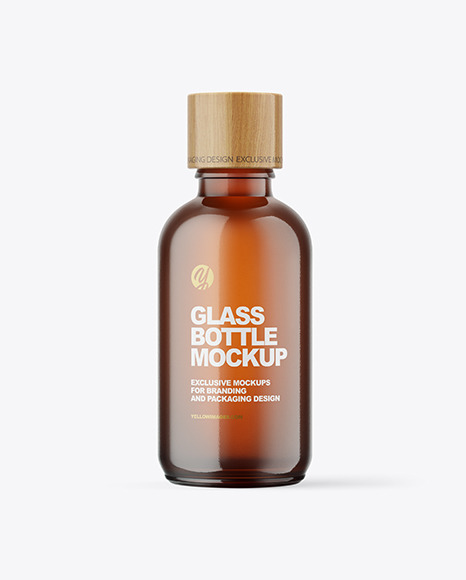 100ml Amber Glass Bottle W/ Wooden Lid Mockup