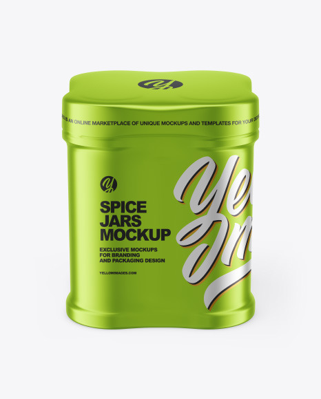 Four Spice Jars w/ Metallic Shrink Sleeve Mockup