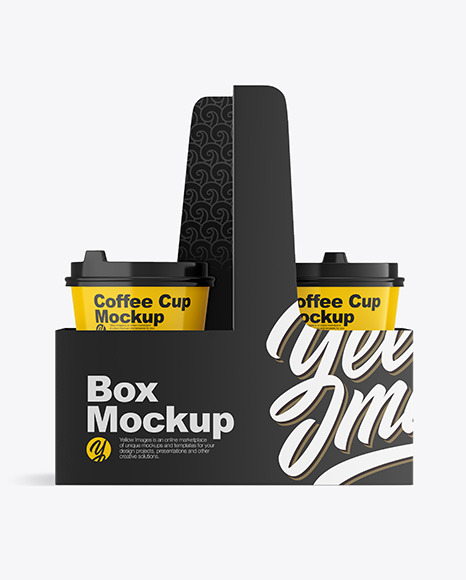 Glossy Coffee Cups in Paper Holder Mockup