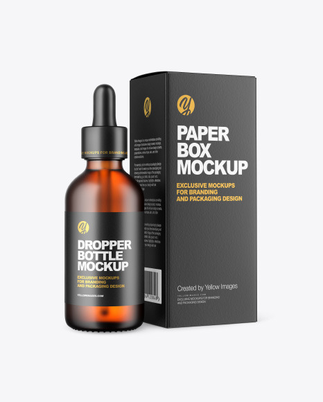 Frosted Amber Dropper Oil Bottle with Paper Box Mockup