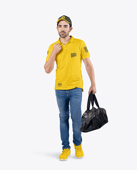 Man w/ Bag in Polo Shirt Mockup